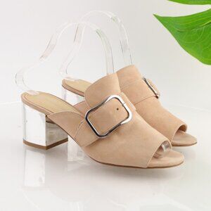 Marc Fisher Womens Rima Sandal Size 6 Tan Blush Suede Block Heel Mule Slide Shoe
